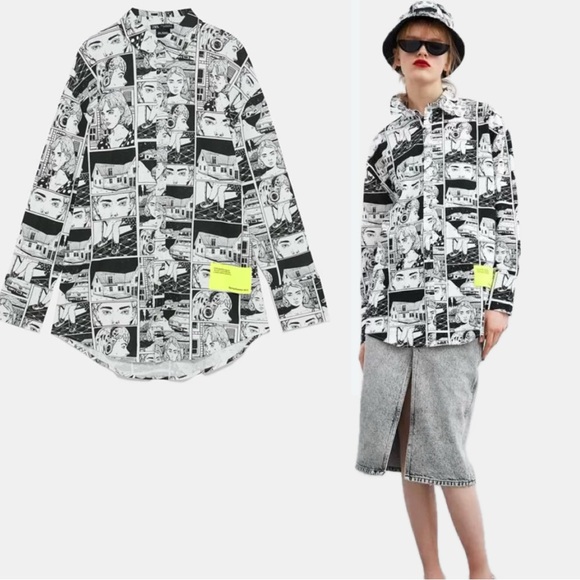Zara x Ana Mushell Graphic Capsule Comic Print Shirt, Size S, Black & White - Picture 2 of 15